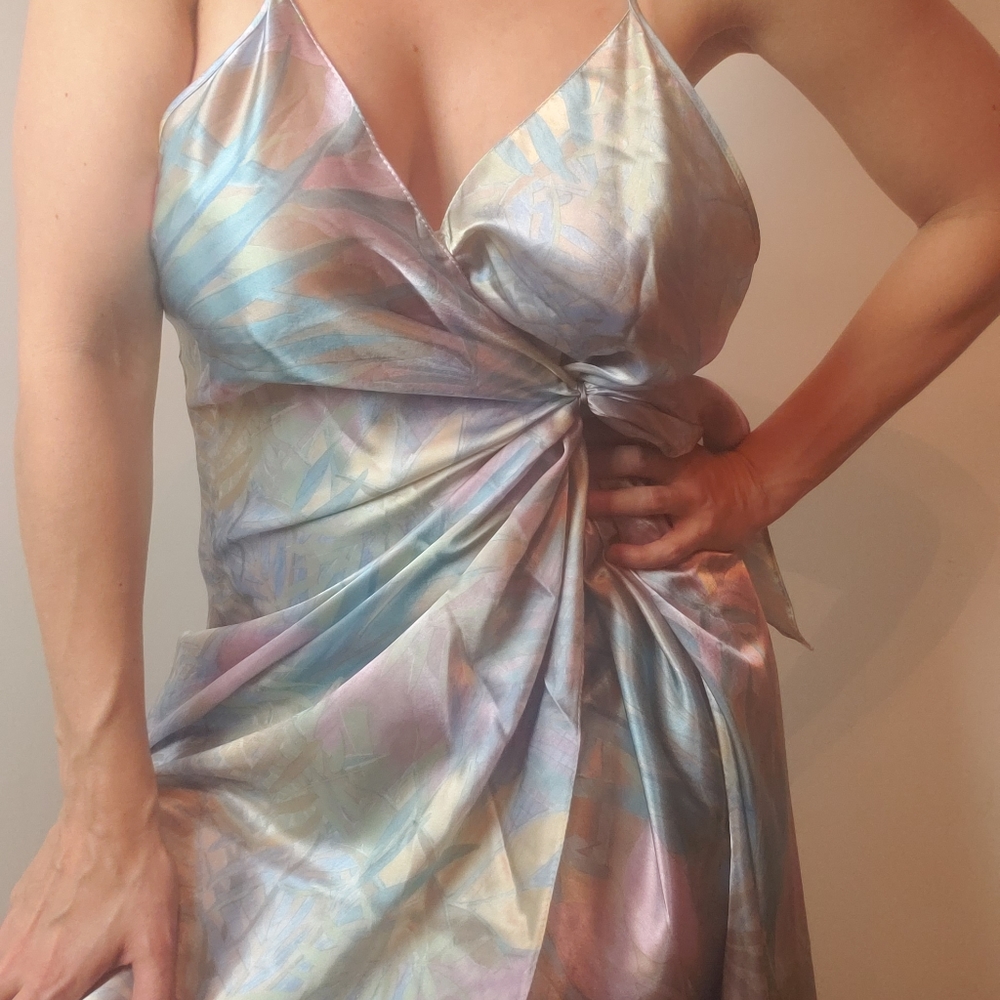 Vintage Liquid Satin Wrap V Neck Dress - Picture 10 of 16